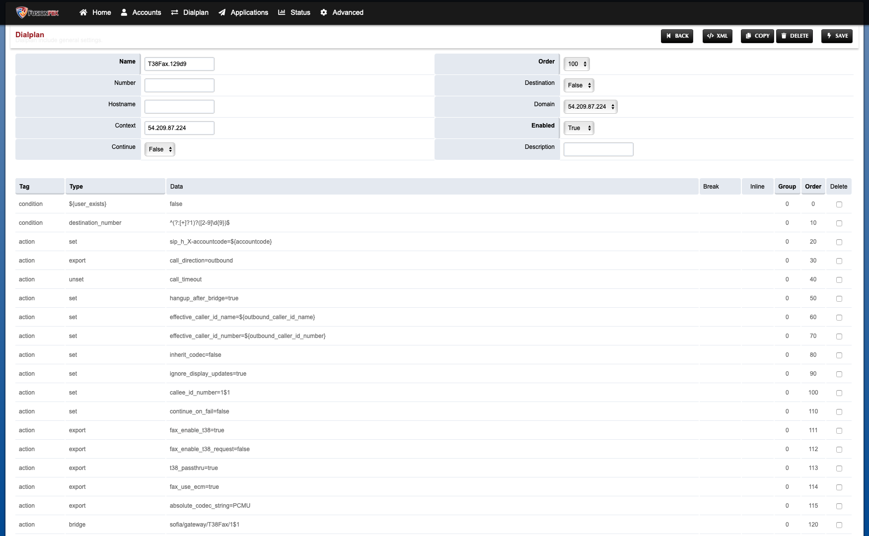 FusionPBX Outbound Route Dialplan - T38Fax.com