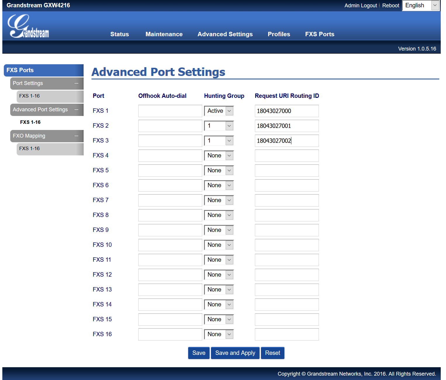 Grandstream GXW4200 - FXS Ports - Advanced Port Settings